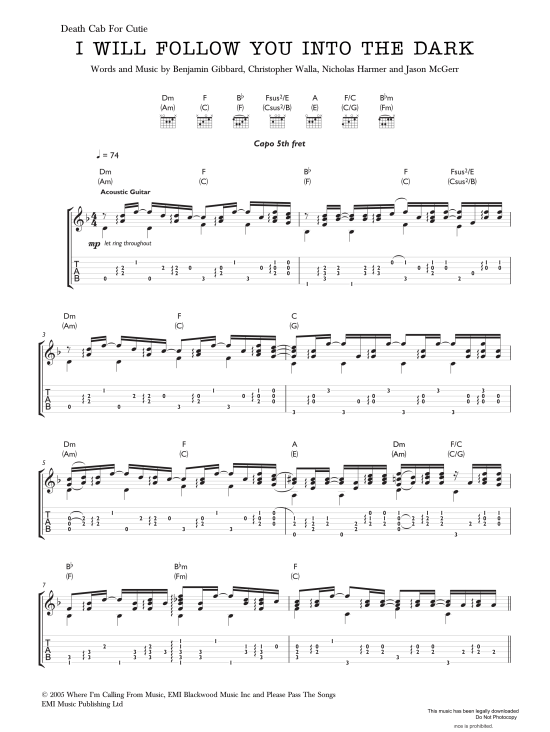 i will follow you into the dark gitarre tab death cab for cutie