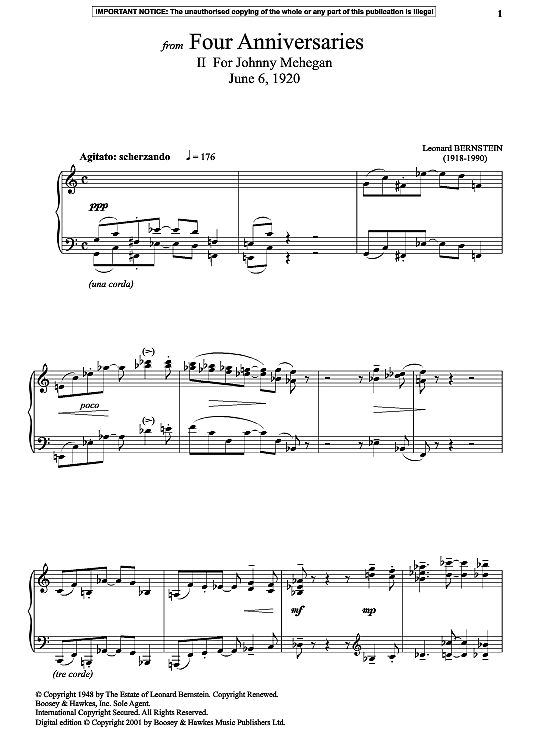 ii for johnny mehegan, june 6 1920, from four anniversaries klavier solo leonard bernstein