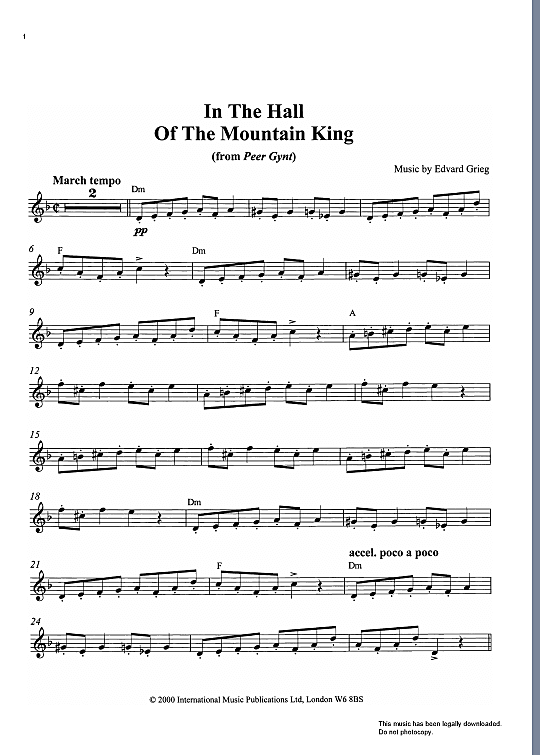 in the hall of the mountain king solo 1 st. edvard grieg