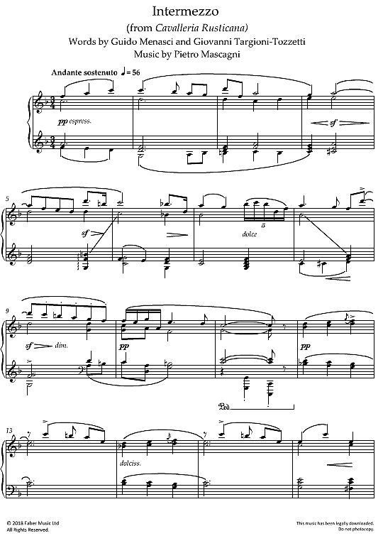 intermezzo from cavalleria rusticana klavier solo pietro mascagni