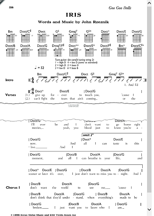 iris songbook mit akkorden goo goo dolls