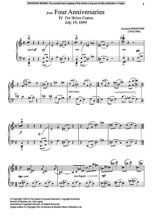 iv for helen coates, july 19, 1899, from four anniversaries klavier solo leonard bernstein