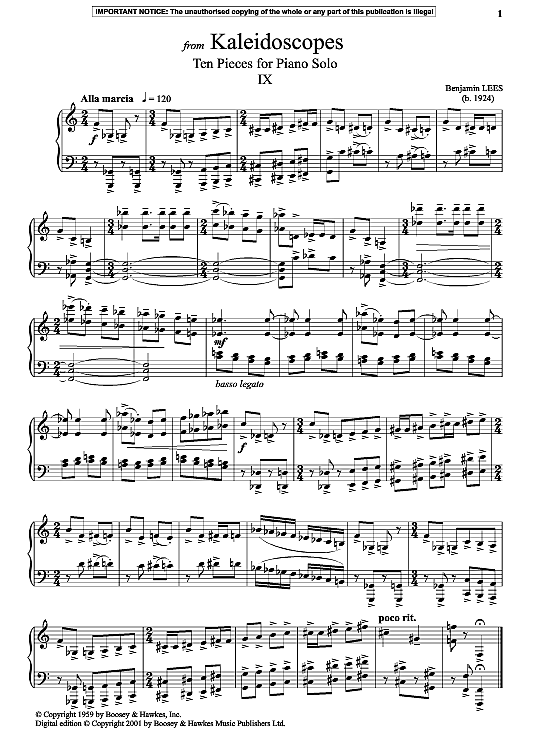 ix from kaleidoscopes, ten pieces for piano solo klavier solo benjamin lees