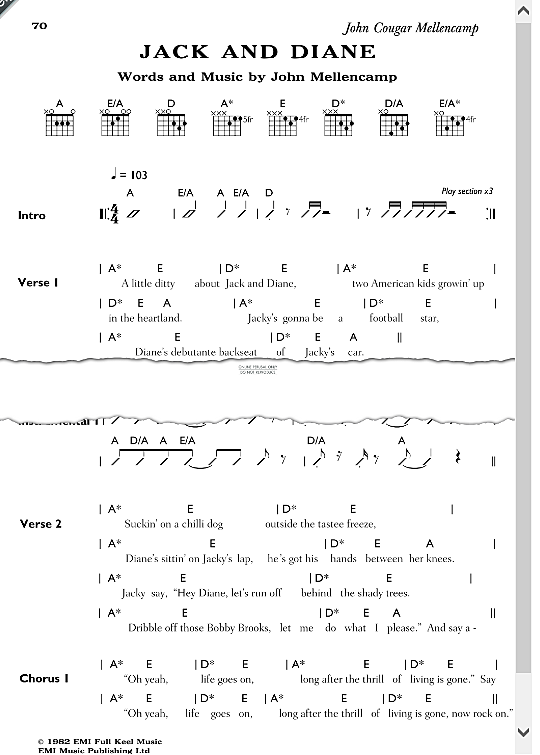 jack and diane songbook mit akkorden john mellencamp