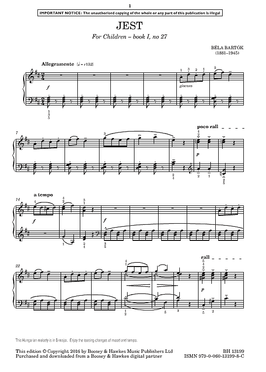 jest from for children book i, no. 27 klavier solo bela bartok