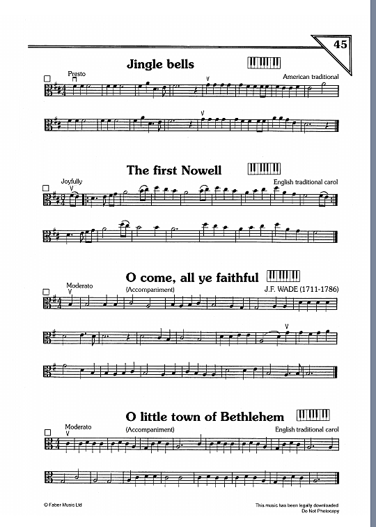 jingle bells/the first nowell/o come all ye faithful/o little town of bethlehem solo 1 st. traditional