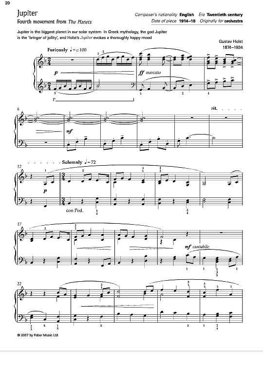 jupiter fourth movement from the planets klavier solo gustav holst