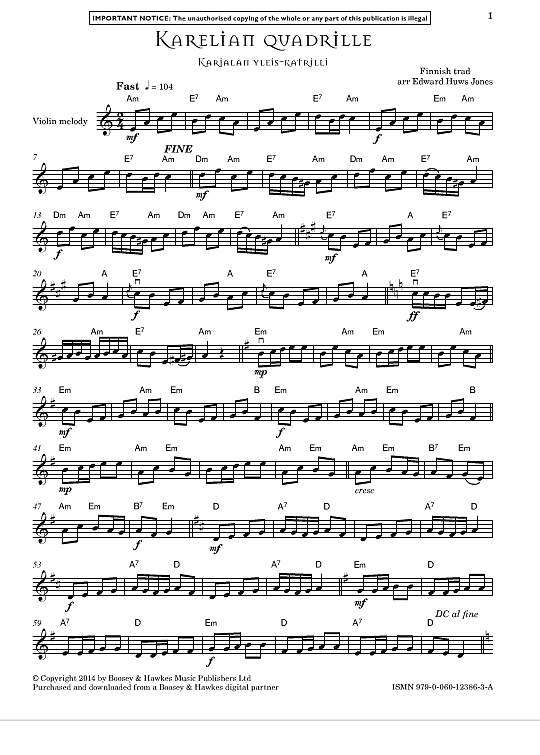 karelian quadrille melodieinstr. & begleitung finnish traditional