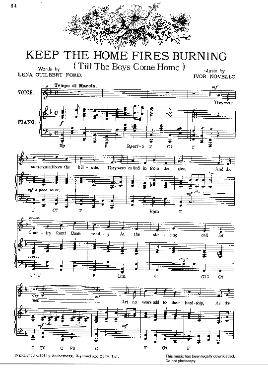 keep the home fires burning till the boys come home klavier gesang & gitarre ivor novello