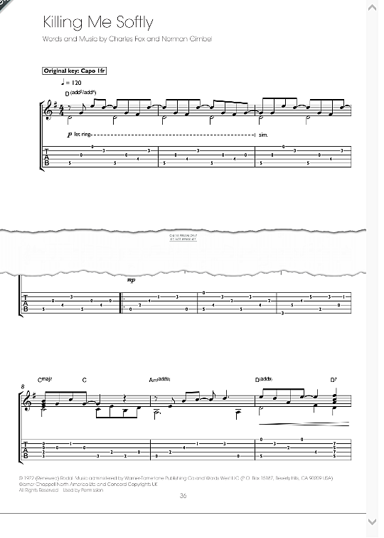 killing me softly guitar notation & tab charles fox norman gimbel