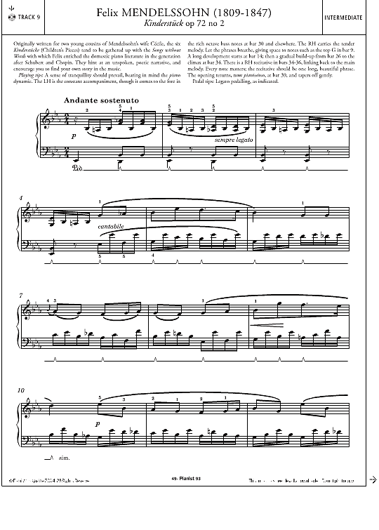 kinderstueck op.72 no.2 klavier solo felix mendelssohn