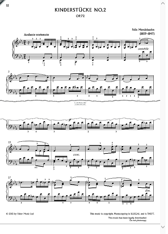 kinderstuecke no.2 op.72 klavier solo felix mendelssohn