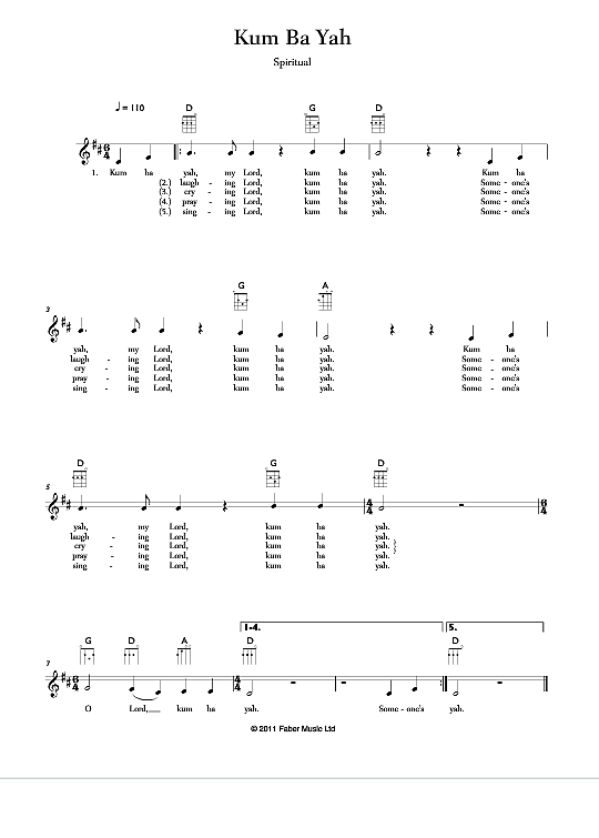 kum ba yah easy ukulele trad.