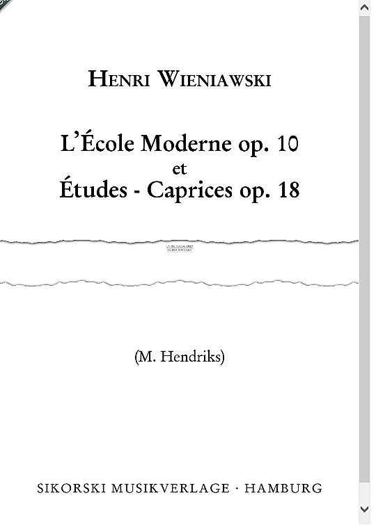 l ecole moderne the modern school / etudes caprices etudes solo 1 st. henri wieniawski