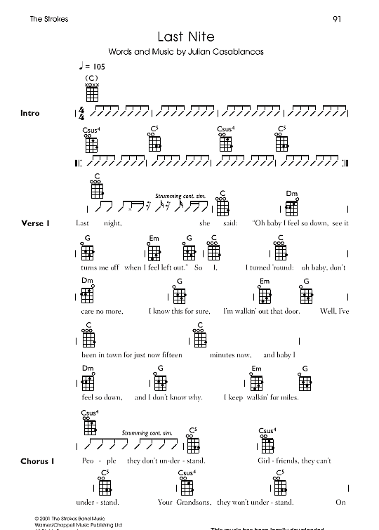 last nite ukulele chord songbook the strokes