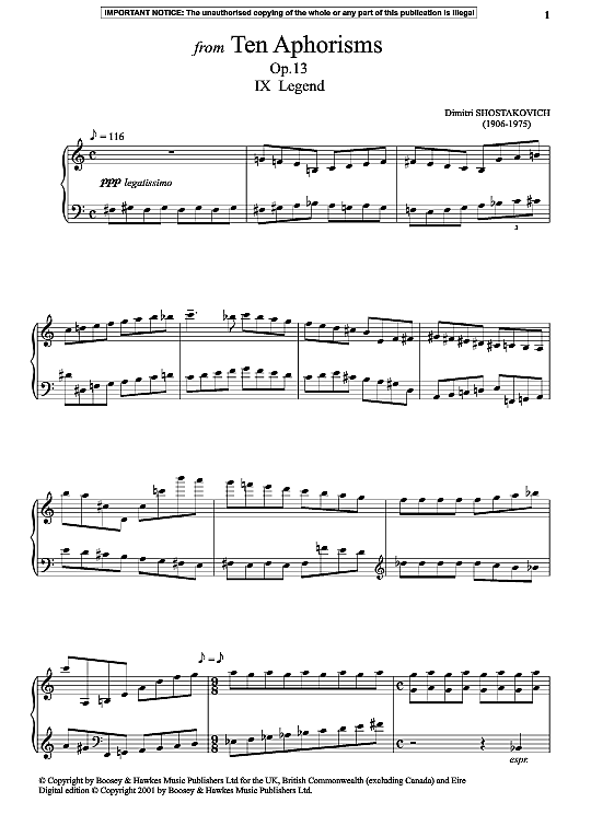 legend from ten aphorisms, op.13 klavier solo dmitri shostakovich