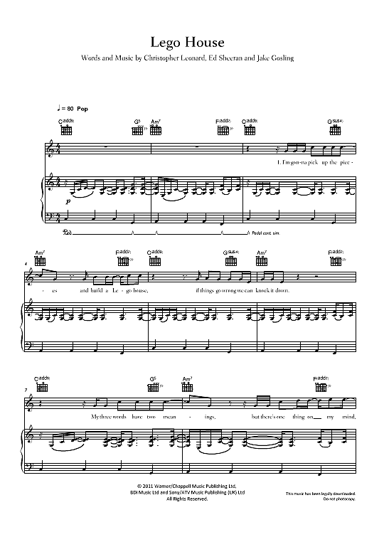 lego house klavier gesang & gitarre ed sheeran
