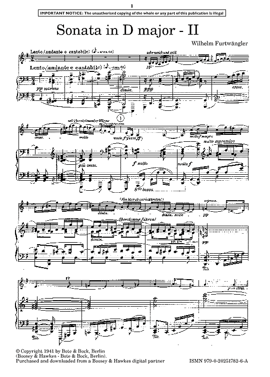 lento, andante e cantabile from sonata in d major klavier & melodieinstr. wilhelm furtwaengler