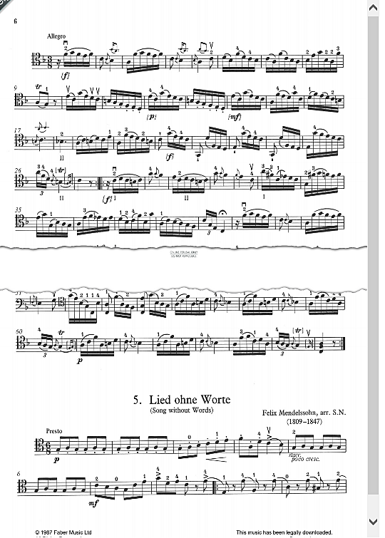lied ohne worte, op.102, no.3 klavier & melodieinstr. felix mendelssohn