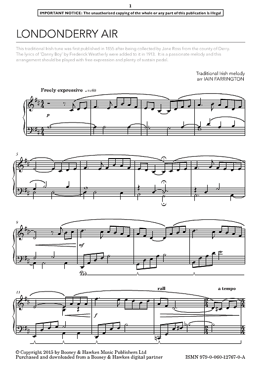 londonderry air klavier solo irish traditional