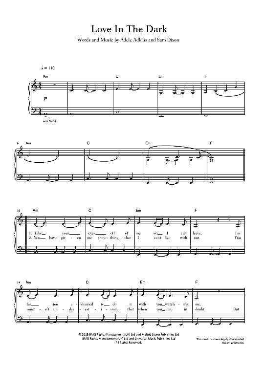 love in the dark klavier einfach adele