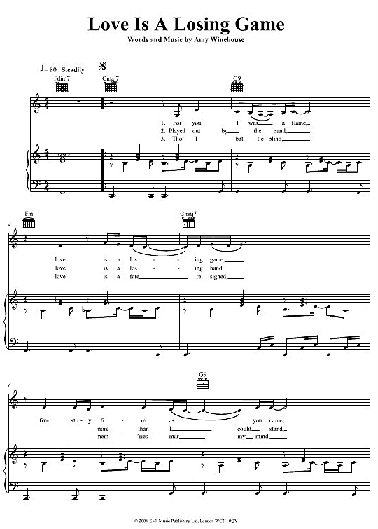 love is a losing game klavier gesang & gitarre amy winehouse