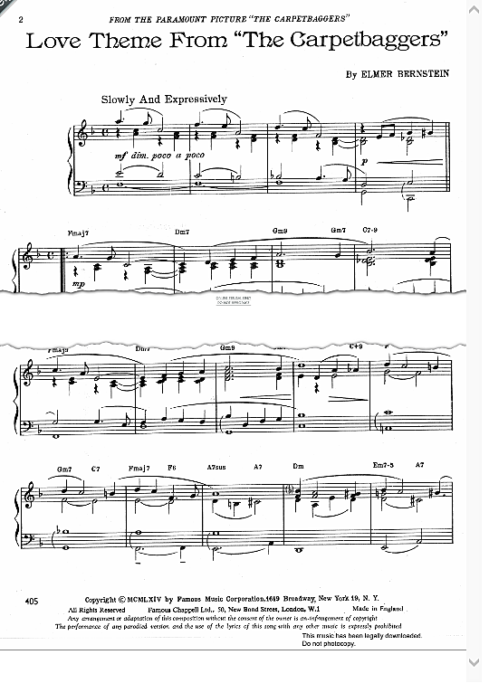 love theme from the carpetbaggers klavier solo elmer bernstein