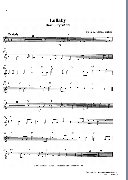 lullaby from wiegenlied solo 1 st. johannes brahms