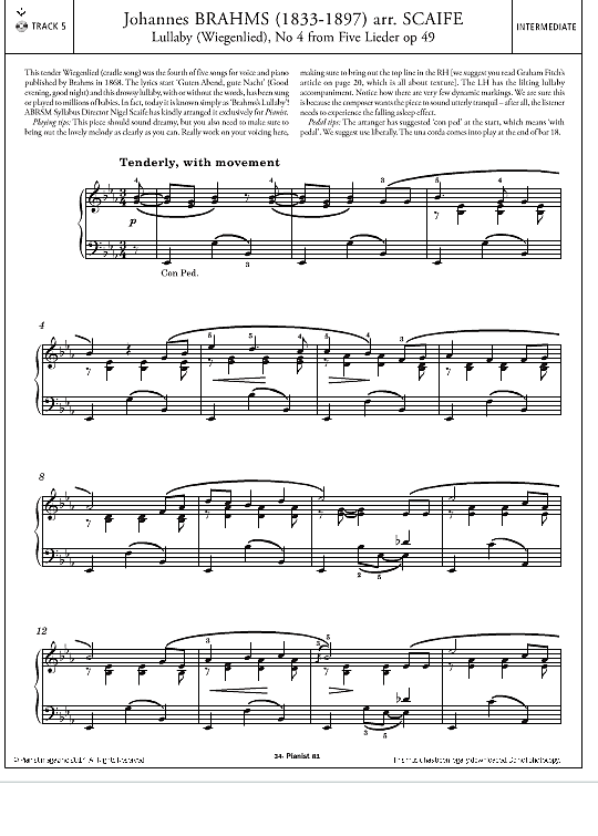 lullaby wiegenlied, no.4 from five lieder op.49 klavier solo johannes brahms