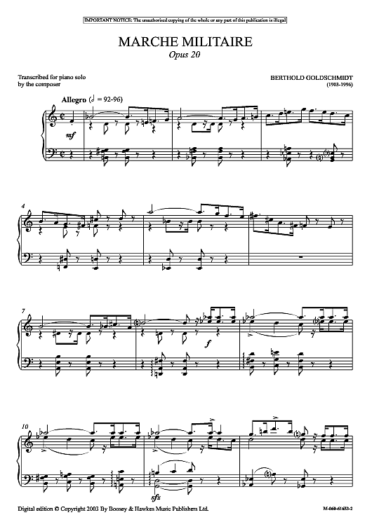marche militaire, opus 20 klavier solo berthold goldschmidt
