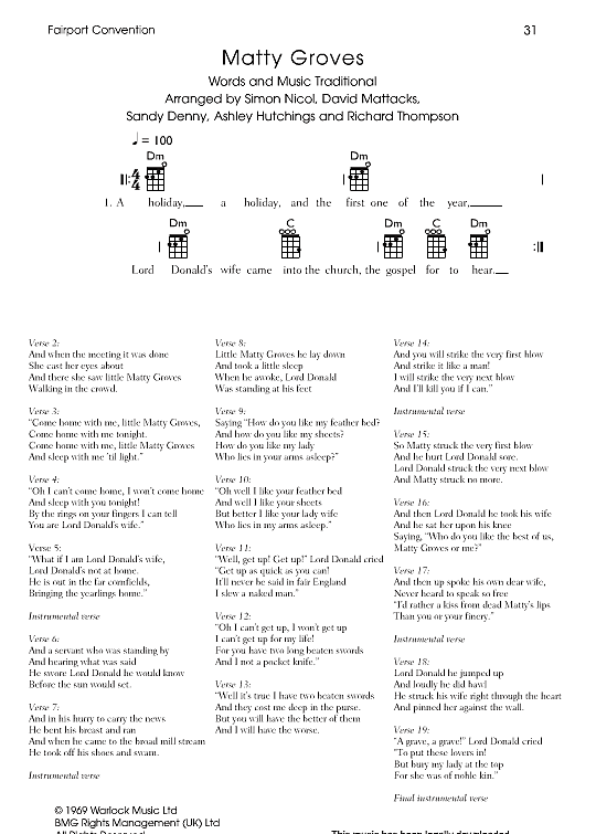 matty groves ukulele chord songbook fairport convention