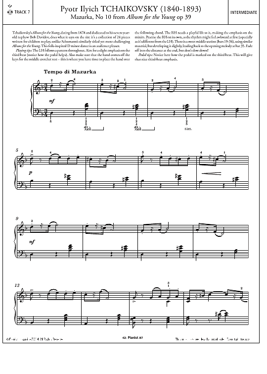 mazurka, no.10 from album for the young, op.39 klavier solo pyotr ilyich tchaikovsky
