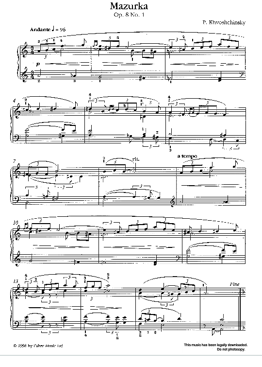 mazurka op. 8, no. 1 klavier solo sergey khvoshchinsky