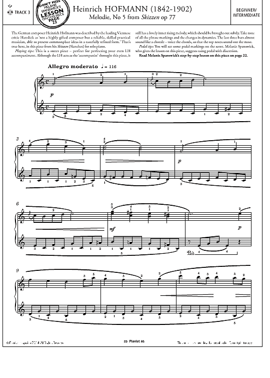 melodie, no.5 from skizzen op.77 klavier solo heinrich hofmann