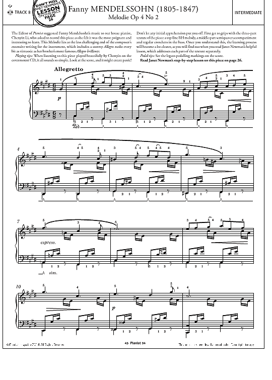 melodie op.4, no.2 klavier solo fanny mendelssohn