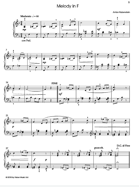 melody in f klavier solo anton rubenstein