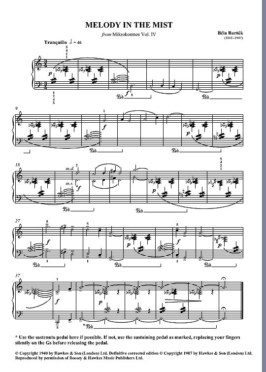 melody in the mist from mikrokosmos vol. iv klavier solo bela bartok
