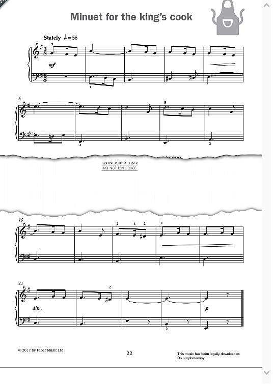 minuet for the king s cook from improve your sight reading! a piece a week piano grade 3  klavier solo paul harris