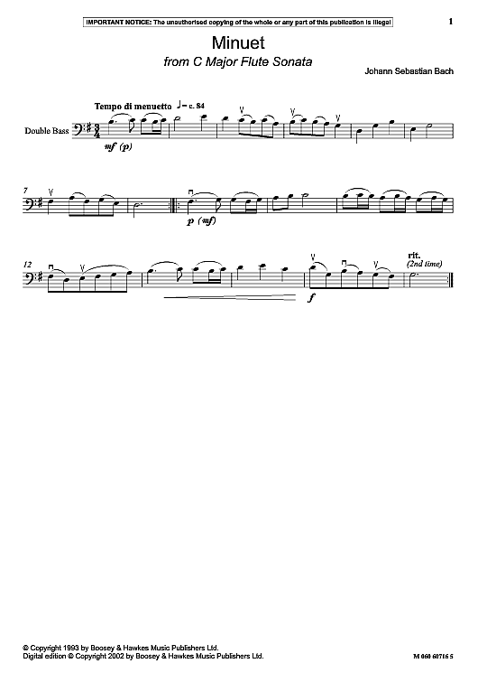 minuet from c major flute sonata melodieinstr. & begleitung johann sebastian bach