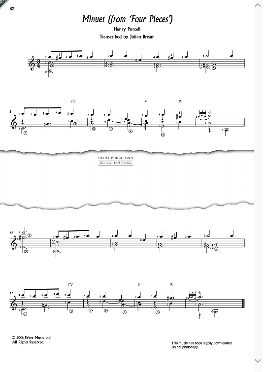minuet from 'four pieces' gitarre klassisch henry purcell