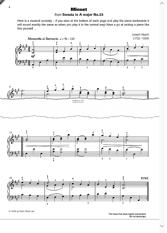 minuet from sonata in a major no.33  klavier solo franz joseph haydn