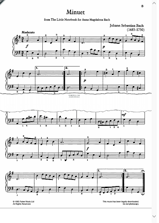 minuet from the little notebook for anna magdalena bach  klavier solo johann sebastian bach