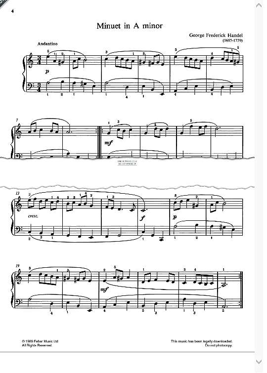 minuet in a minor klavier solo george frideric handel