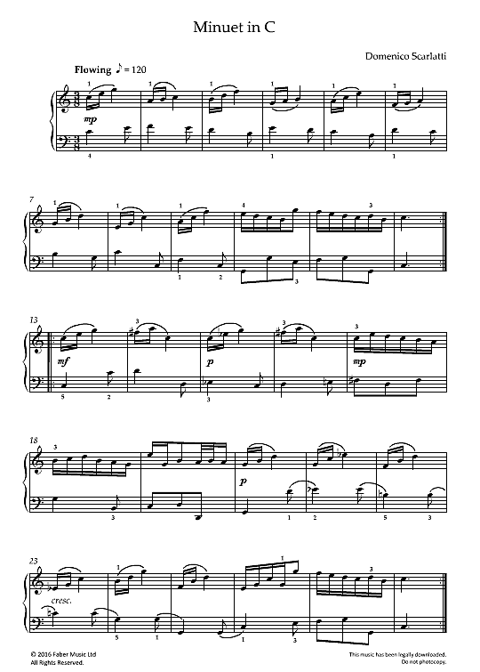 minuet in c klavier solo domenico scarlatti