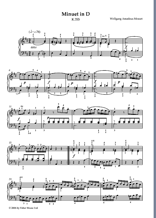 minuet in d k.355/567b klavier solo wolfgang amadeus mozart