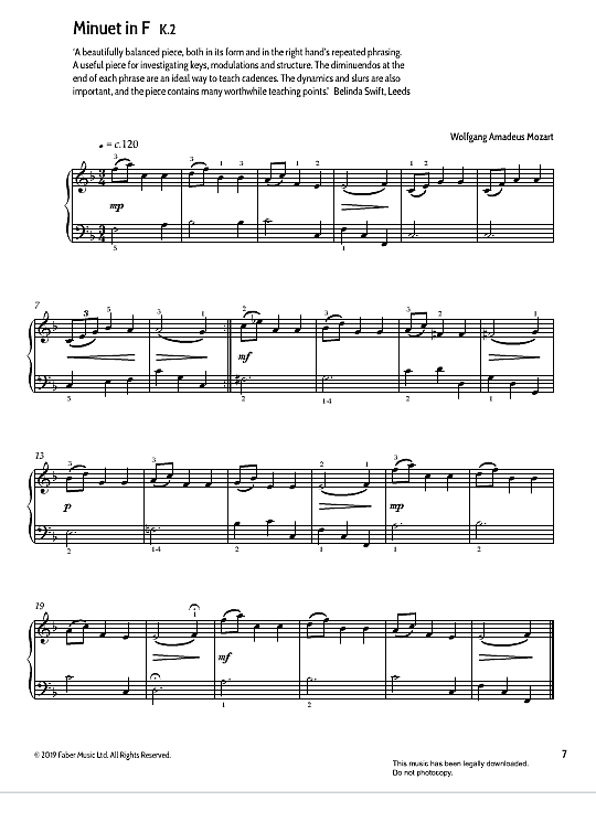 minuet in f k.2 klavier solo wolfgang amadeus mozart