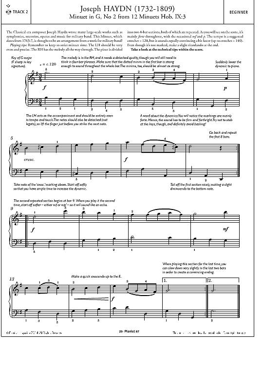 minuet in g, no.2 from 12 minuets hob. ix:3 klavier solo joseph haydn