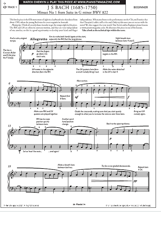 minuet no.1 from suite in g minor bwv822  klavier solo johann sebastian bach