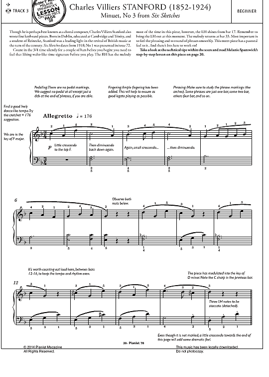 minuet, no.3 from six sketches  klavier solo charles villiers stanford