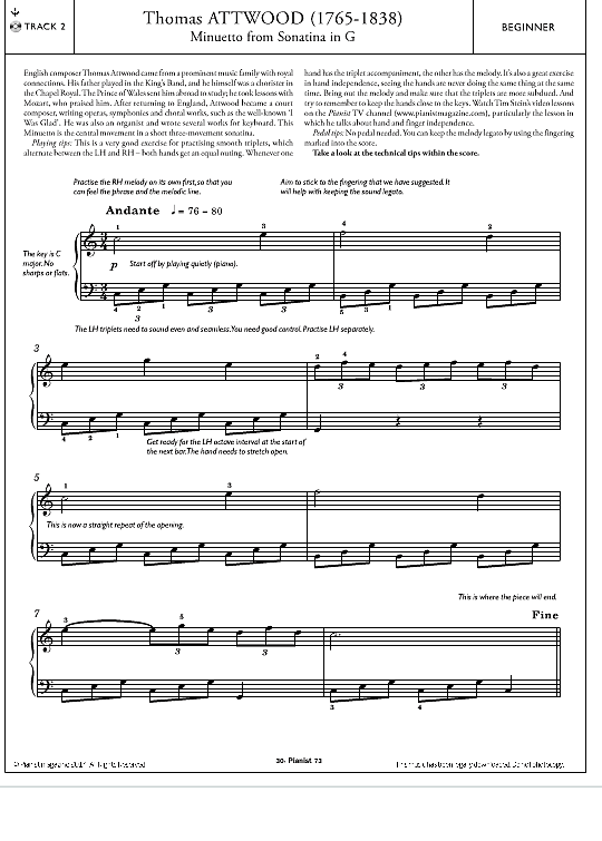 minuetto from sonatina in g  klavier solo thomas attwood